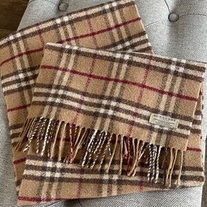Burberry Tan and Red Plaid Scarf